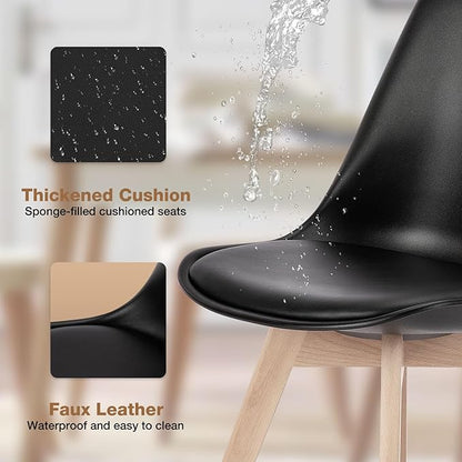 OLIXIS Modern Dining Chairs Set of 8, PU Leather Upholstered Kitchen Chairs with Wood Legs, Mid Century Accent Chairs for Living Room, Bedroom, Outdoor Lounge, Black