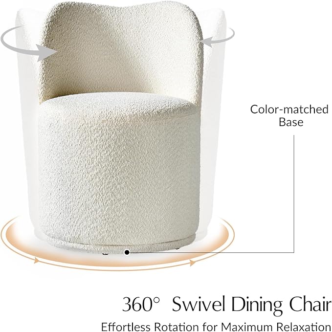 HULALA HOME Boucle Swivel Dining Chairs Set of 6 - Sherpa Upholstered Barrel Kitchen Chair with 360 Degree Rotation, Beige Modern Accent Vanity Chair for Dining Living Room, Bedroom, Makeup Room