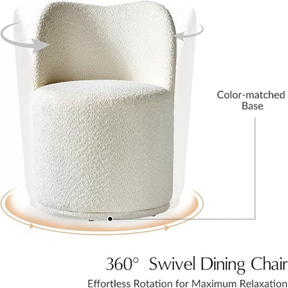 HULALA HOME Boucle Swivel Dining Chairs Set of 6 - Sherpa Upholstered Barrel Kitchen Chair with 360 Degree Rotation, Beige Modern Accent Vanity Chair for Dining Living Room, Bedroom, Makeup Room