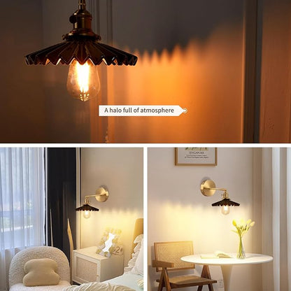 Shenmoyl Vintage Wall Sconce with Black Pleated Ceramic Lampshade 180 Degree Adjustable Brass Sconces Wall Lighting Fixture with Switch for Bedside Bedroom Doorway