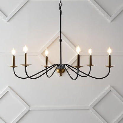 JONATHAN Y 34.75" Brass Gold/Black 6-Light Bohemian Farmhouse Iron Chandelier, Rustic Candle-Style LED Hanging Light for Dining Room Kitchen Island Entryway Foyer (JYL7559C)