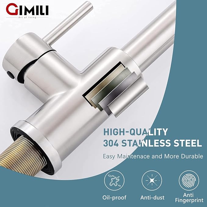GIMILI Kitchen Faucet with Soap Dispenser, Commercial Single Handle Spring Brushed Nickel Pull Out Kitchen Sink Faucets with Pull Down Sprayer