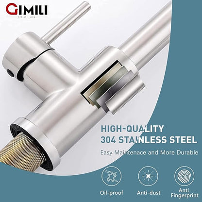 GIMILI Kitchen Faucet with Soap Dispenser, Commercial Single Handle Spring Brushed Nickel Pull Out Kitchen Sink Faucets with Pull Down Sprayer