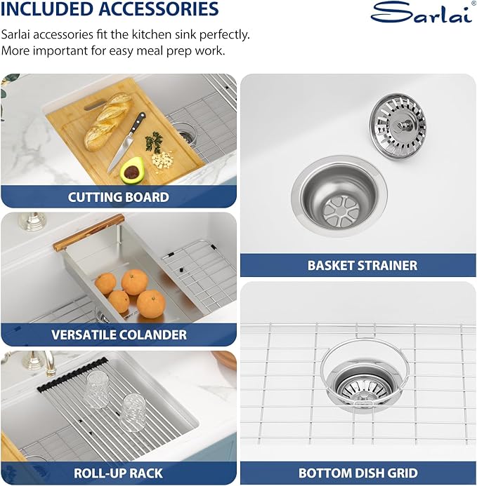 Sarlai 32 Kitchen Sink White Granite Composite - 32 x 19 inch Kitchen Sink Ledge workstation Undermount White Granite Composite Quartz Single Bowl Under Counter Kitchen Sinks Basin