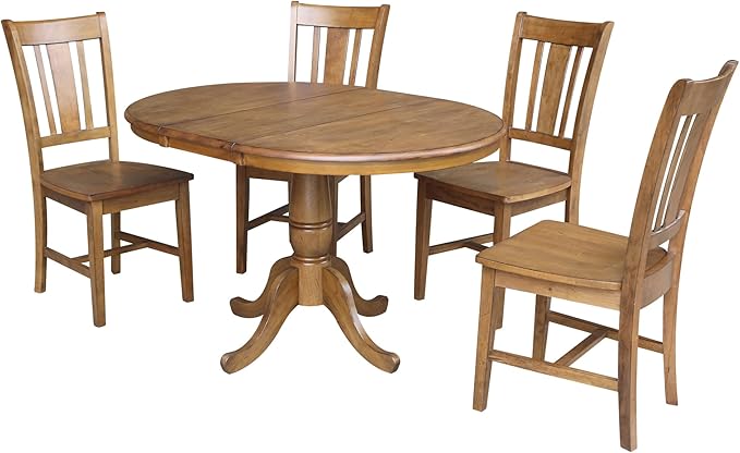 36" Round Top Pedestal Table With 12" Leaf - 28.9"H - Dining Height, Pecan