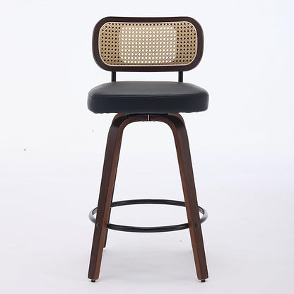 Modern Dining Chairs, Mid-Century Upholstered Kitchen Table and Chairs for Dining Room, Sturdy Stable Swivel Side Chairs with Easy Assembly for Kitchen Island, Bar, Counter or Living Room,Black-PU-2pc