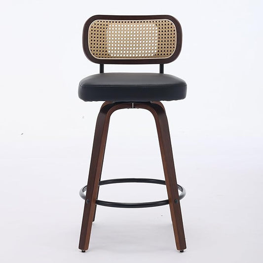Modern Dining Chairs, Mid-Century Upholstered Kitchen Table and Chairs for Dining Room, Sturdy Stable Swivel Side Chairs with Easy Assembly for Kitchen Island, Bar, Counter or Living Room,Black-PU-2pc