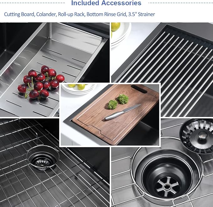 33 Inch Black Kitchen Sink Drop In Workstation-Hovheir 33x22 Drop In Top Mount Kitchen Sinks Black Stainless Sink 16 Gauge Stainless Steel Deep Single Bowl Workstation Sinks with Cutting Board