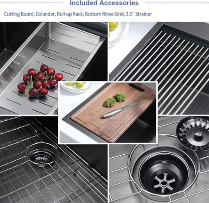 33 Inch Black Kitchen Sink Drop In Workstation-Hovheir 33x22 Drop In Top Mount Kitchen Sinks Black Stainless Sink 16 Gauge Stainless Steel Deep Single Bowl Workstation Sinks with Cutting Board