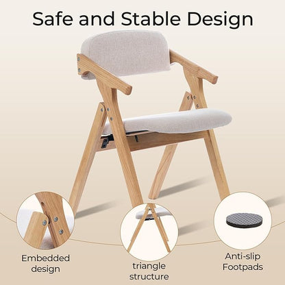Folding Chairs with Padded Seats,Wooden Stackable Dining Chair,Easy to Store Foldable Dining Chairs for Kitchen, Living Room, Wedding Party Picnic (Beige-1)