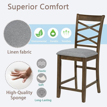 Set of 4 Dining Chairs, Wooden Kitchen Chairs with Padded Cushion, Upholstered Stools for Kitchen Island, Dining Room, Living Room, Easy Assembly (Walnut - Cross-backrest)
