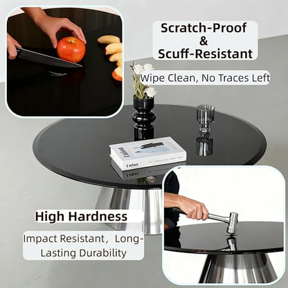 24 inch Round Glass Table Top - Black Tempered Glass Surface Protector - Safe 3/8" Thick Beveled Edge - Useful for Replacement,Dining Table, Patio, Coffee and End Table,Indoor & Outdoor