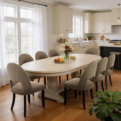 Upholstered Dining Chairs Set of 8, Mid Century Modern Kitchen Chairs with Solid Wood Legs & Linen Fabric Backrest for Dining Room, Brown