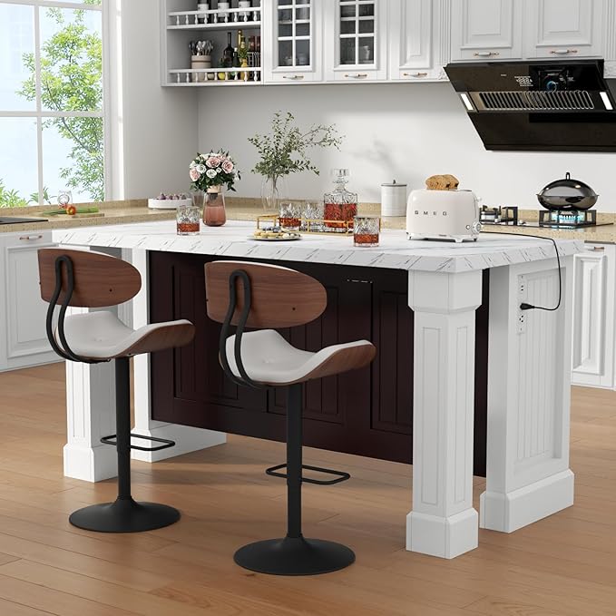 Gyfimoie 63" Large Imitation Marble Dining Table with Roman Column,36" H Island Table with Charging Station,Mordern Kitchen Island,Home Bar Unit for Home Kitchen, Living Room, Balcony, Basement