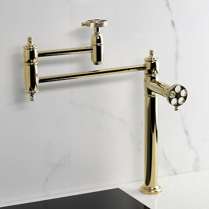 Kingston Brass KS3702RKZ Wendell Two-Handle 1-Hole Deck Mount Pot Filler Faucet with Knurled Handle in Polished Bronze