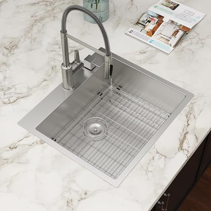 25 x 22 Inch Drop In Kitchen Sink Stainless Steel Single Bowl 25 Inch Drop In RV Laundry Utility Sink Large Deep Handmade Topmount Sinks 25"x22"x9"