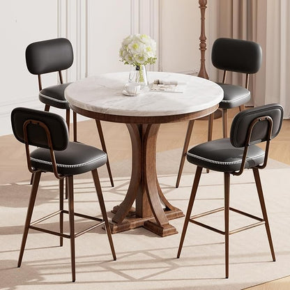 MALOL 26“ Swivel Bar Stools Set of 4, Mid Century PU Leather Counter Height Bar Chairs with Low Back and Metal Legs, Modern Bar Stool Chair for Kitchen Island, Black
