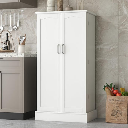 kepptory 47” Pantry Cabinet, Kitchen Pantry Storage Cabinet with Doors and Adjustable Shelves,Freestanding Buffet Cupboards Sideboard for Living Room and Dinning Room (White)