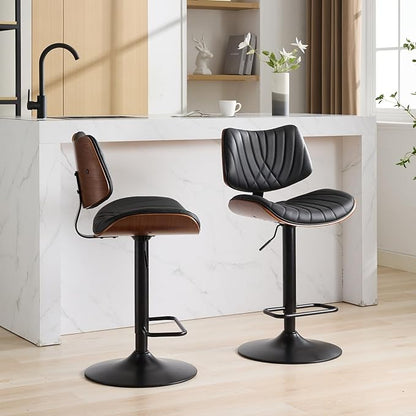 Modern Mid Century Adjustable Counter Height Leather Upholstered 360°Swivel Bar Chairs for Kitchen Island/Dining Room/Cafe, 2 Chair,for Living Room