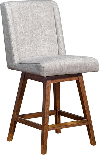 Armen Living Stancoste Modern Farmhouse 26" Seat Height Swivel Bar Stool for Kitchen Island Counter in Brown Oak Wood with Beige Fabric