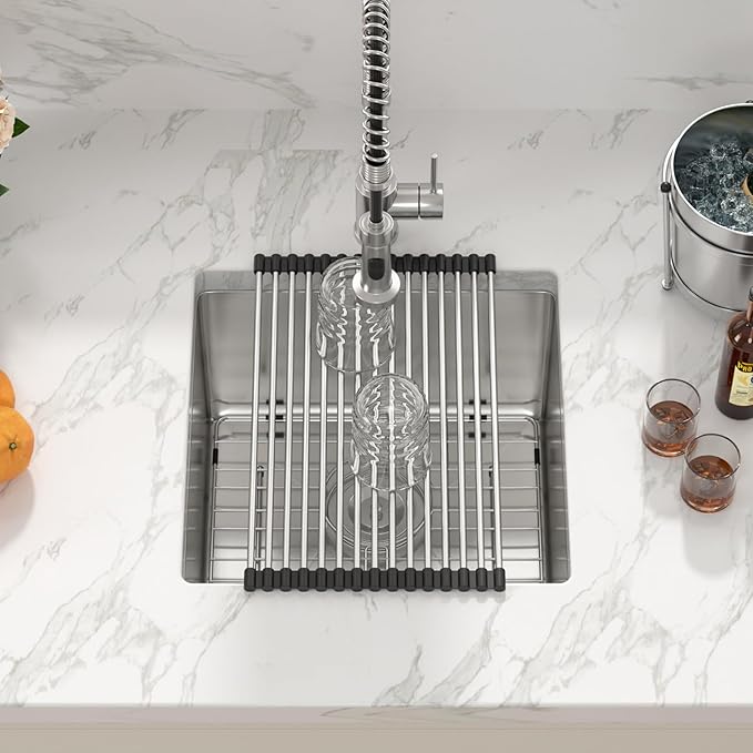 Sarlai 17 Undermount Bar Sink - 17x17 Undermount Kitchen Sink Single Bowl 16 Gauge Stainless Steel Wet Bar Prep Sinks Deep Small RV Kitchen Sinks
