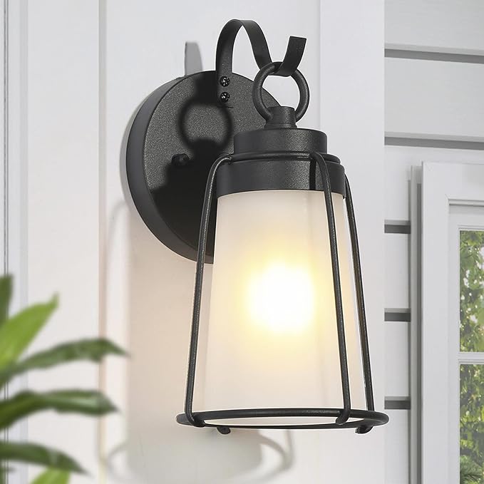 Farmhouse Outdoor Wall Light Fixture, Black Exterior Wall Mounted Lantern Sconces with Frosted Glass, Anti-Rust Porch Lights for Front Door, Garage, Entry, Porch, Patio, and Gazebo
