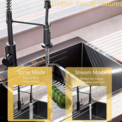 30x18 Black Drop-in Kitchen Sink: Deep Single Bowl Stainless Steel Workstation with Faucet & Accessories Combo for Family Kitchen—Scratch Resistant & Noise Reducing
