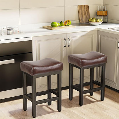 Raynesys Counter Height Bar Stools Set of 3, 24 Inch Barstools for Kitchen Island Counter, Bonded Leather Kitchen Stools with Thick Saddle Seats & Heavy Duty Metal Base, Easy Assembly, Gray/White