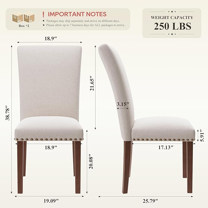 COLAMY Upholstered Dining Chairs Set of 4, Parsons Style Linen Beige Accent Chairs with High Back, for Round Kitchen Table or Small Dining Room – Comfortable & Stylish