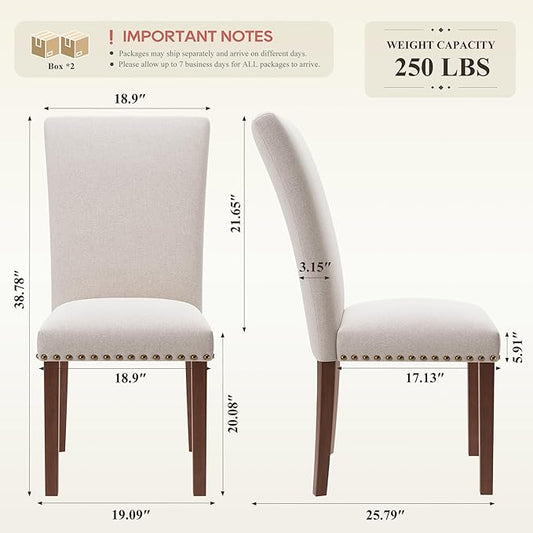 COLAMY Upholstered Dining Chairs Set of 4, Parsons Style Linen Beige Accent Chairs with High Back, for Round Kitchen Table or Small Dining Room – Comfortable & Stylish