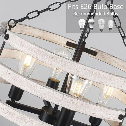 Luupyia Rustic Farmhouse Chandelier, 18.89 Inches White Drum Farmhouse Foyer Chandeliers Island Light, Rustic Vintage Pendant Light Fixture for Dining Room Entryway 4Lights E26