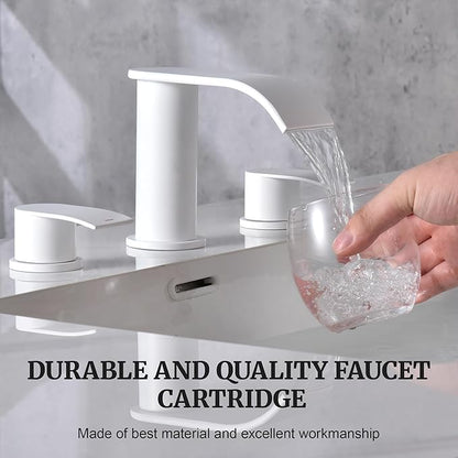 Ultimate Unicorn 8 inch Bathroom Faucet White, Waterfall Bathroom Sink Faucet with Metal Pop-up Drain Stopper and 2 Supply Hoses,2 Handle Widespread Faucets for Vanity Sink 3 Holes