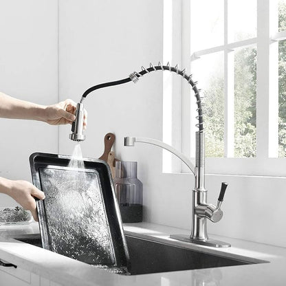 Kitchen Faucet with Pull Down Sprayer, Single Handle Brushed Nickel High Arc Commercial Farmhouse Kitchen Sink Faucet with Deck Plate