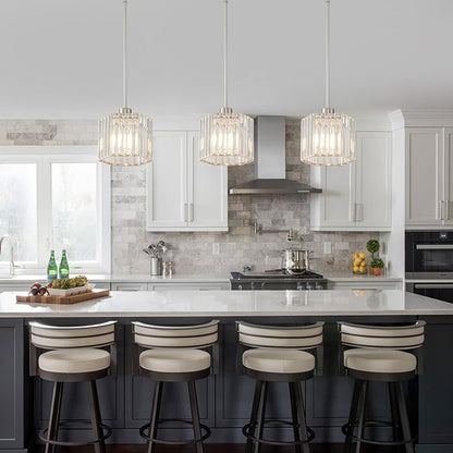 XSDeTu Brushed Nickel Pendant Light Fixtures, Modern Crystal Hanging Ceiling Light, 1-Light Mini Farmhouse Chandelier, Adjustable Hexagonal Island Lights for Kitchen, Dining Room, Bedroom, 2 Pcs
