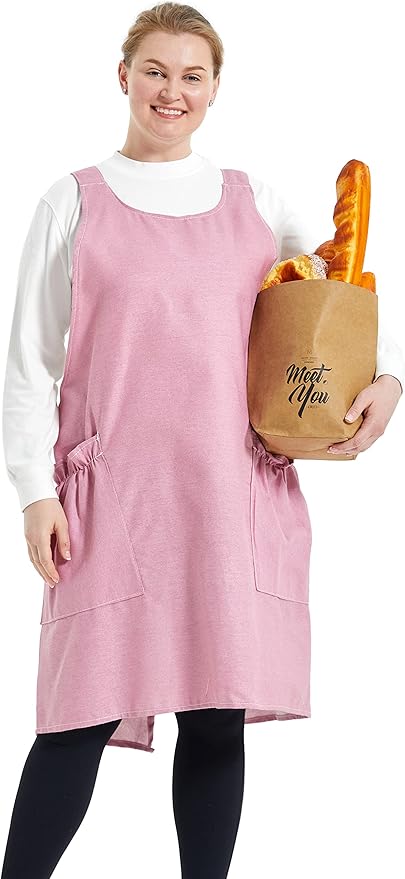 Big Plus Size Aprons for Women with Pockets Cotton Linen Baking Kitchen Cooking
