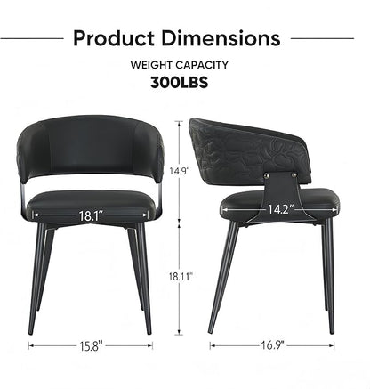 Atoll Modern Accent Dining Chairs Set of 4 with Upholstered PU Leather Seat & Curved Back, Metal Legs, Mid-Century Kitchen Chair for Dining Room, Living Room or Office (4, Black)