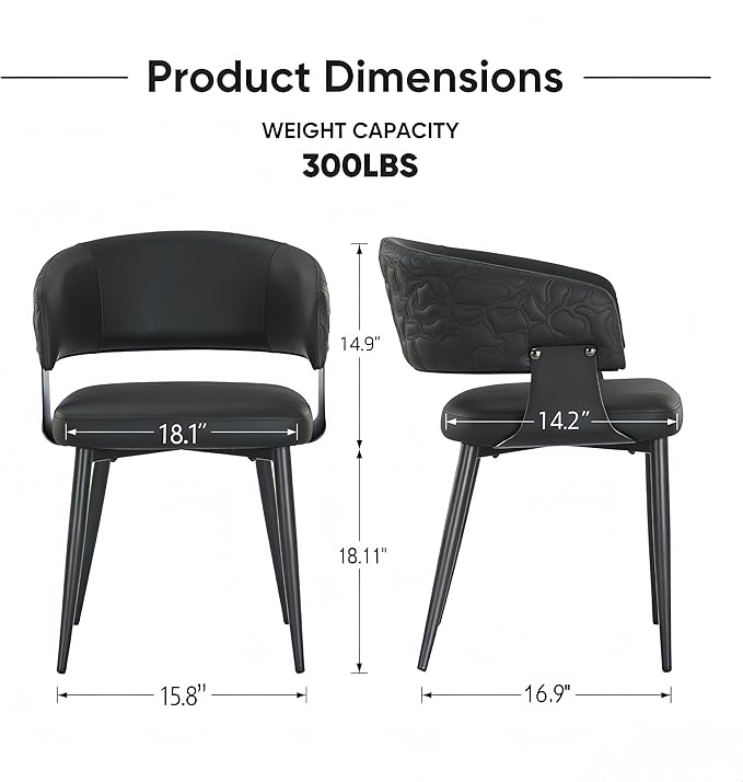 Atoll Modern Accent Dining Chairs Set of 2 with Upholstered PU Leather Seat & Curved Back, Metal Legs, Mid-Century Kitchen Chair for Dining Room, Living Room or Office (2, Black)
