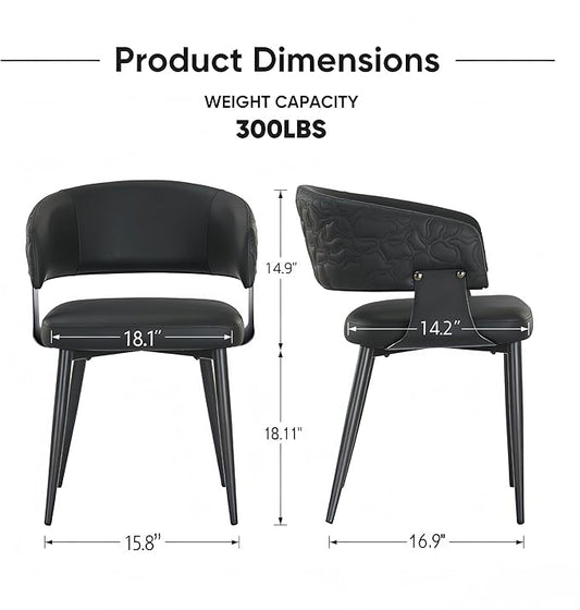 Atoll Modern Accent Dining Chairs Set of 2 with Upholstered PU Leather Seat & Curved Back, Metal Legs, Mid-Century Kitchen Chair for Dining Room, Living Room or Office (2, Black)