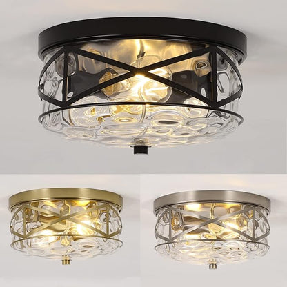 LamQee 2-Light Flush Mount Ceiling Light Farmhouse Kitchen Island Ceiling Light with Bubble Glass Close to Ceiling Light Fixture for Living Room Bedroom Foyer Hallway
