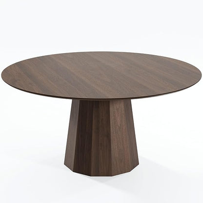 Casaphoria 60" Round Dining Table, Modern Wood Kitchen Table with Cone Shaped Strip Polygonal Base for Living Room & Dining Room, Easy Assembly Farmhouse Furniture for 4-6, Walnut