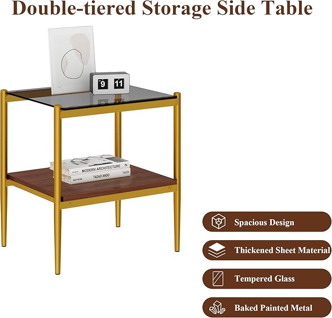 Set of 2 Glass End Table, 2-Layer Glass Living Room Table, Modern Tea Table Side Tables for Home Office Furniture