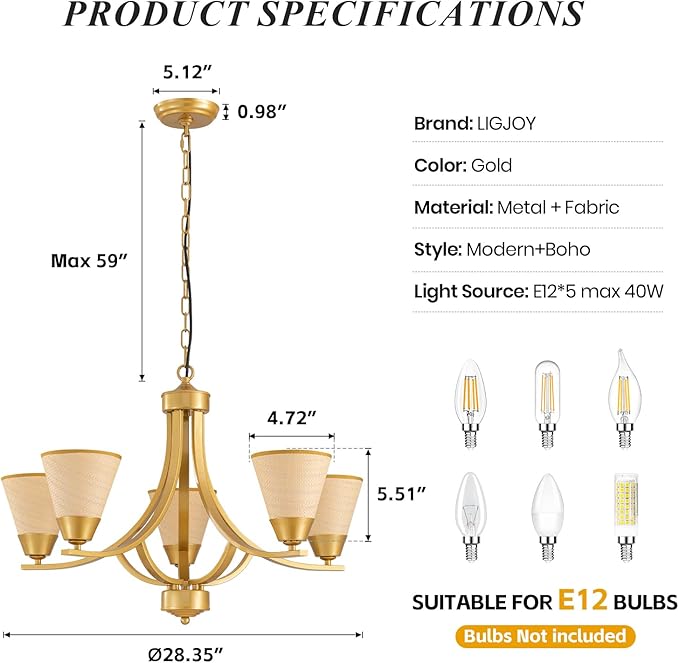 Farmhouse Rattan Chandelier Light Fixture,5-Light Gold Woven Boho Rattan Pendant Light Fixture,Boho Chandelier Lights Ceiling Hanging,Chandeliers for Dining Room,Kitchen Island,Living Room,Bedroom