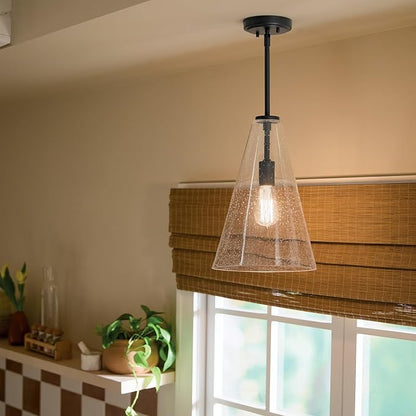Everly 13.75" 1-Light Bell Pendant with Clear Glass in Black, for a Kitchen Island, Dining Nook, or Home Bar, (13.75" x 7") 42456BK