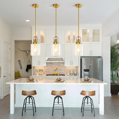 7" Modern Clean Glass Pendant Light Round Vintage Farmhouse Pendant Light Fixtures Mini Adjustable Rod Rustic Pendant Lights for Kitchen Island, Dining Room, Bedroom, Hallway, Entryway