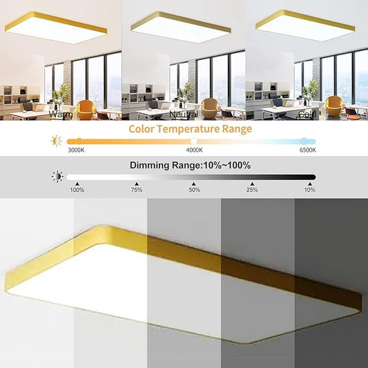 LED Ceiling Light Fixture,16 * 24 Inch Modern Rectangle Recessed Ceiling Lights,Dimmable Light,48W Yellow Close to Ceiling Lighting Flush Mount Living Room Bedroom,3000K-6000K