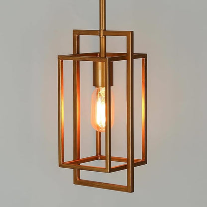 KSANA Antique Gold Pendant Lighting, Modern Golden Geometric Cage Hanging Light Fixture for Kitchen Island, Foyer, Dining Room and Hallway