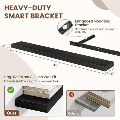 Acovy 48 Inch Floating Shelves for Wall 1 Pack, 48" Wall Shelves for Books, Storage, Decor, Wall Mounted Floating Shelf with Invisible Brackets for Kitchen, Living Room, Black