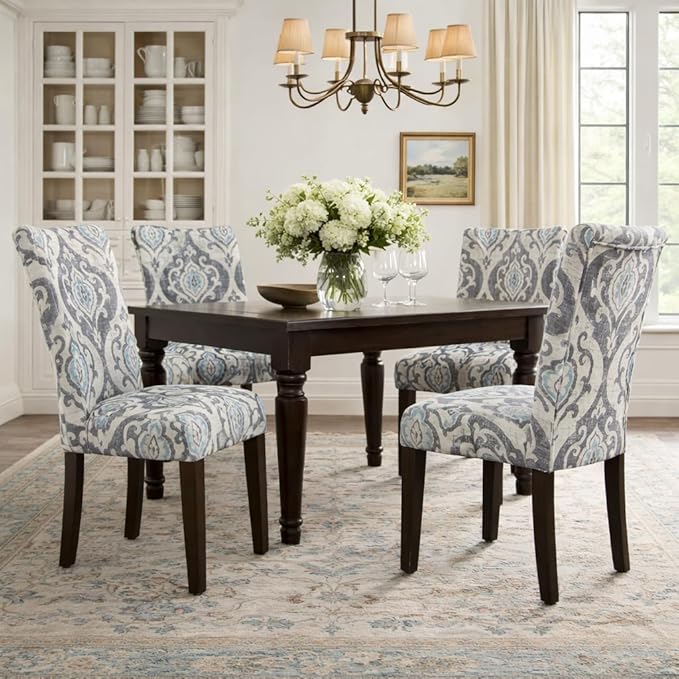 HomePop Parsons Classic Upholstered Accent Dining Chair, Set of 2, Suri Blue