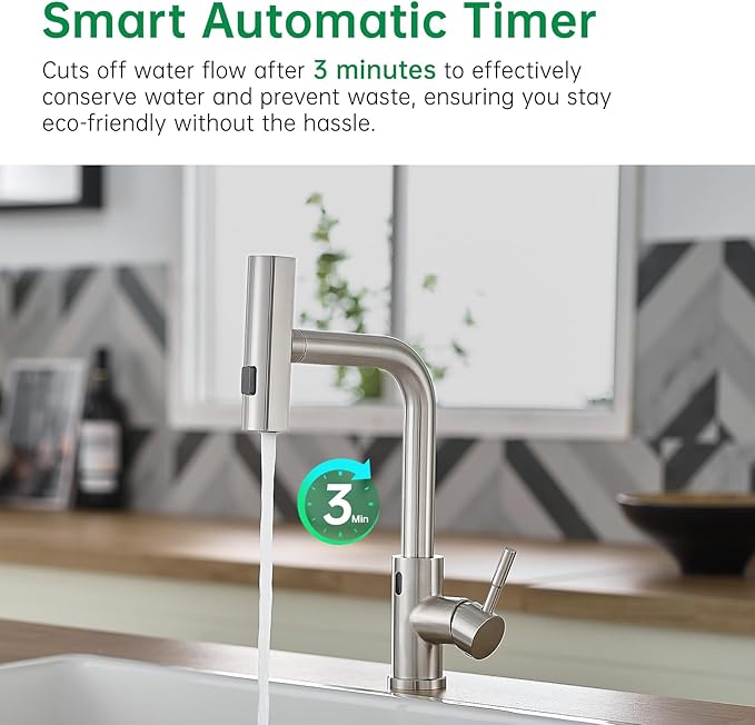 CENOSA Touchless Kitchen Faucet Motion Sensor Hands Free Single Handle Kitchen Sink Faucet with Pull Down Sprayer Brusshed Nickel