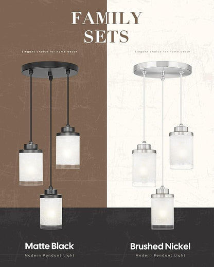 TENGXIN 3-Lights Modern Pendant Light with Glass Shade Matte Black Pendant Lighting Adjustable Industrial Retro Style Hanging Light Fixture for Kitchen, Farmhouse